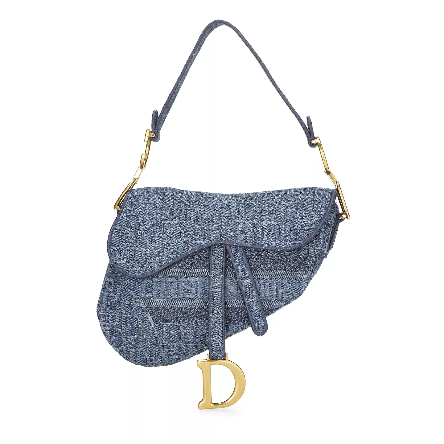 DIOR BLUE OBLIQUE DENIM SADDLE BAG